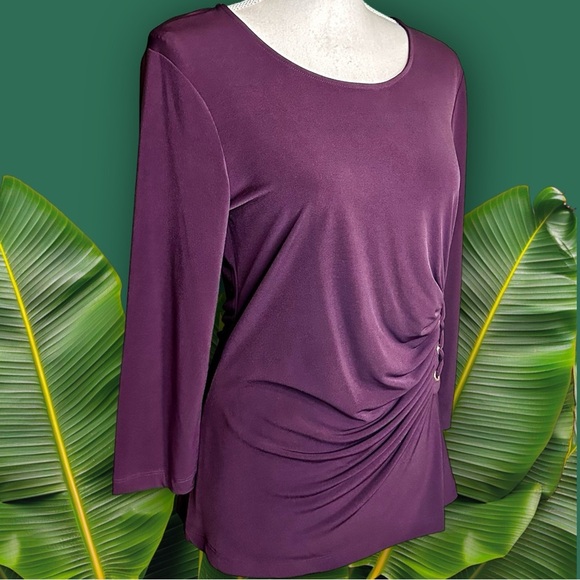 NWOT Calvin Klein ‘3/4 Sleeve Ruched Lace Up Detail Pullover Blouse’ Purple Sz S - Picture 11 of 11